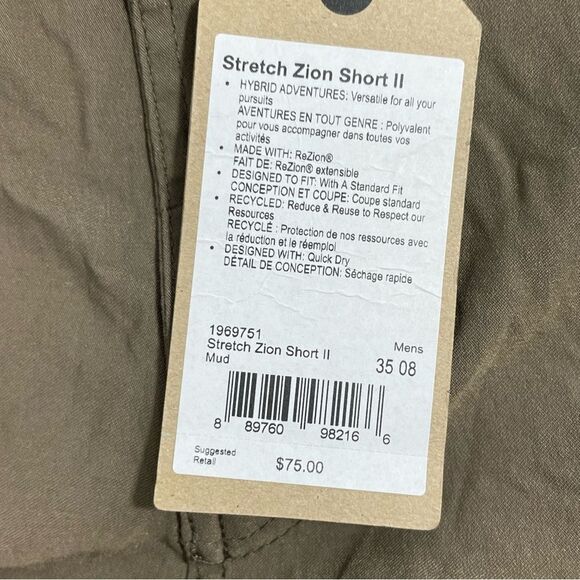 NWT Prana Men’s Stretch Zion Short Il in Mud Brown Size 35 x 8 - Picture 5 of 6